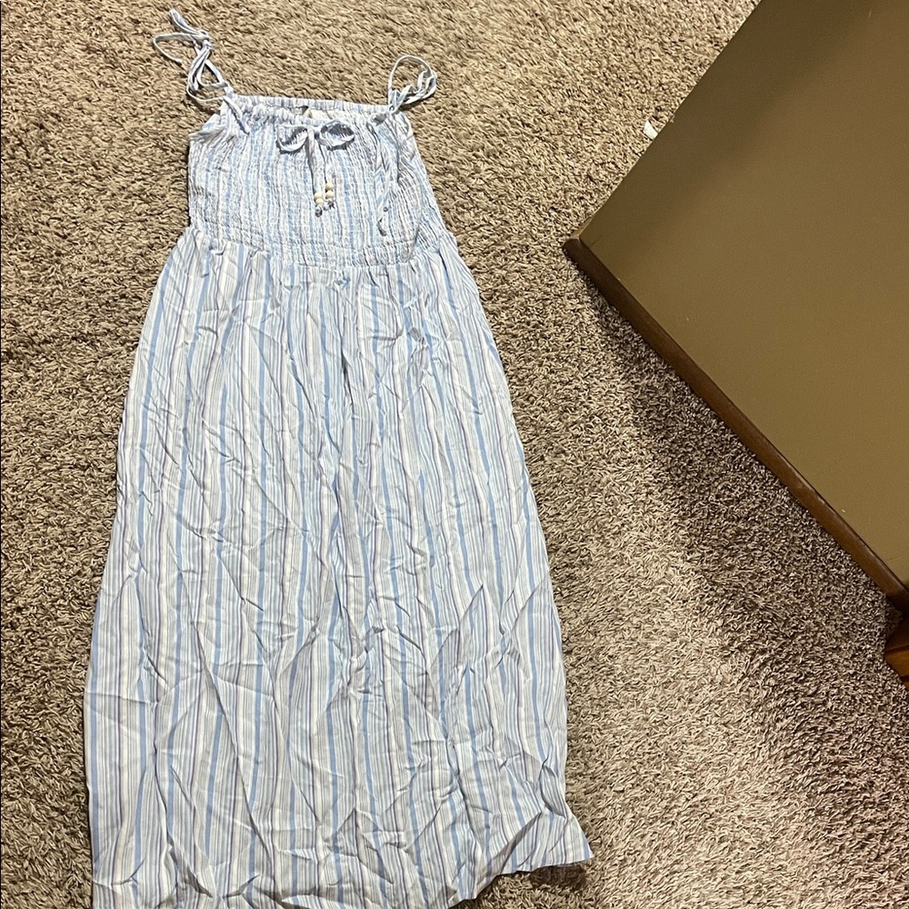 Blue and White Striped Midi Dress